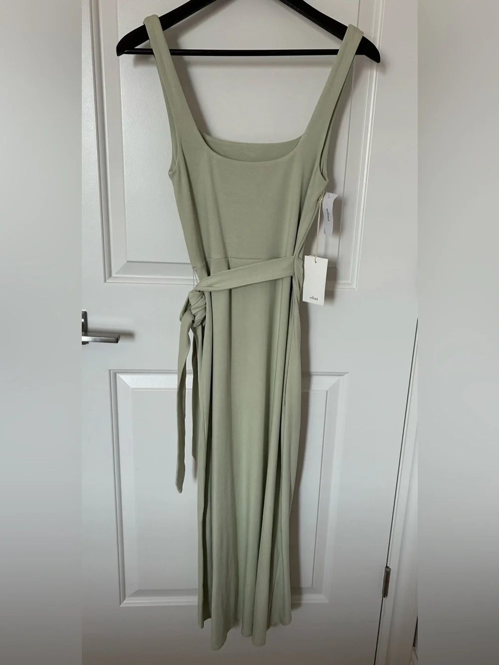 NWT Aritzia Wilfred Saturn Midi Dress Square Neck Wrap in Pastel Sage Green Sz M - Picture 11 of 12